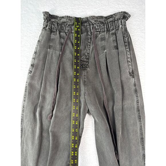 Free People Paperbag Pants XS Button Fly Drawstring Black Jogger Jeans - Picture 4 of 8